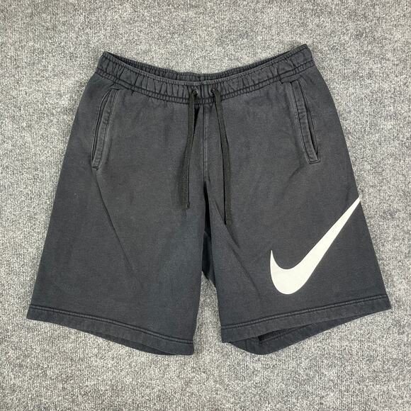 Nike Fleece Shorts Mens Size L Black Drawstring Swoosh Logo Athletic Gym - Picture 1 of 9